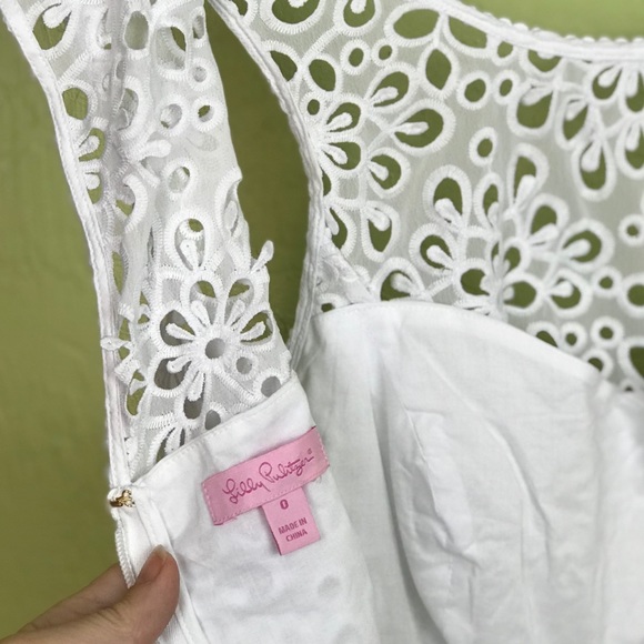 NWT LILLY PULITZER Alivia White Sleeveless Mini Dress Size 0 Eyelet Lace Formal - Picture 7 of 8